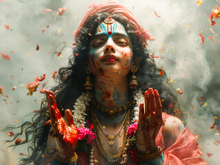 Divine Posture: Lord Krishna Timeless Pose, a Symbol of His Magnificence - obrazy, fototapety, plakaty