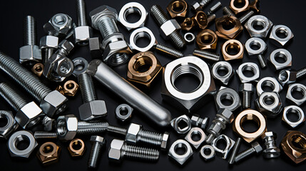 Metal Bolts nuts and washers. Fasteners equipment.