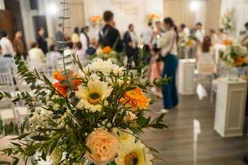 Bouquets of colorful flower to decorated in the wedding party with guests.