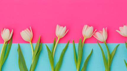 Tulip flowers on pastel colorful background