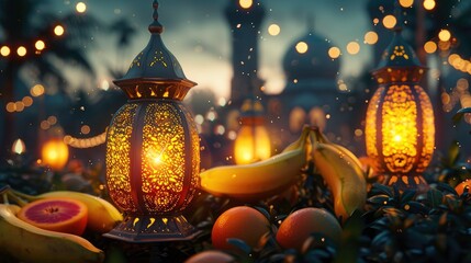 banana and lantern in the garden