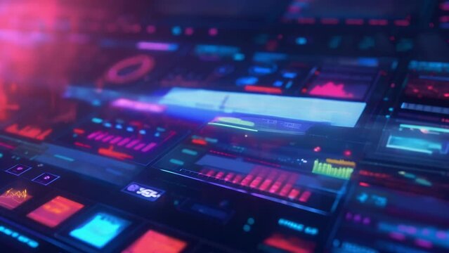 A holographic dashboard with customizable widgets for personalized financial ysis.