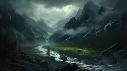 Wandcirkels plexiglas Mountain landscape with mountain turbulent river i © Anaya