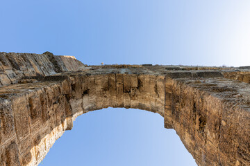 Ruins of roman aqueduct in ancient city Aspendos