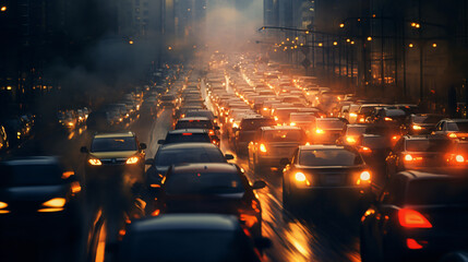 Night blurry traffic jam background