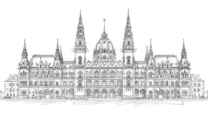 Fototapeta na wymiar Vienna City Hall Vector Sketch Hand.