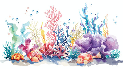 Fototapeta na wymiar Watercolor illustration. Hand-drawn underwater.