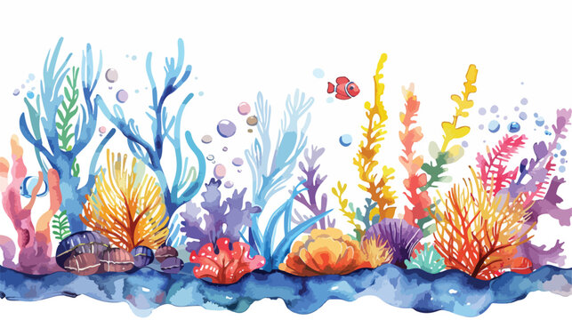 Watercolor illustration. Hand-drawn underwater.