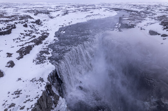 Detifoss Waterfall In Winter, Iceland.