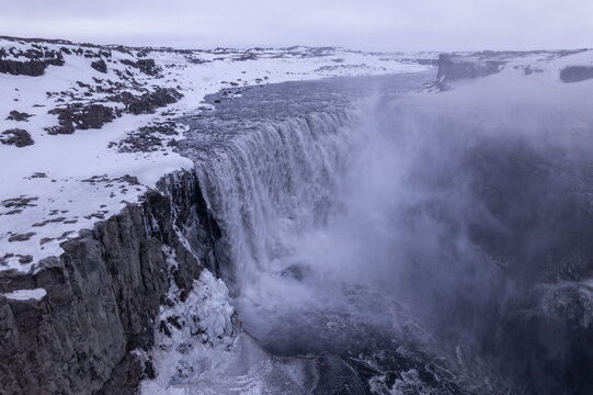 Detifoss Waterfall In Winter, Iceland.