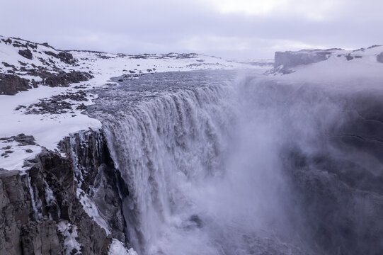 Detifoss Waterfall In Winter, Iceland.