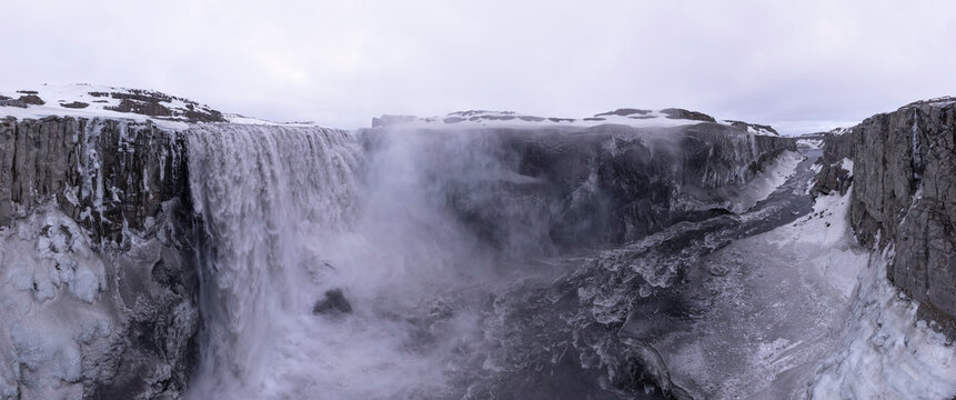Detifoss Waterfall In Winter, Iceland.