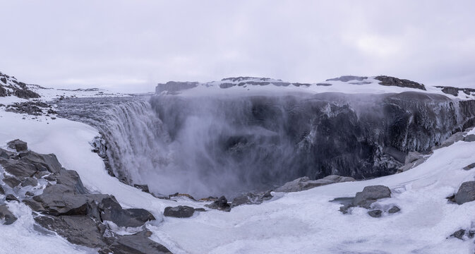 Detifoss Waterfall In Winter, Iceland.