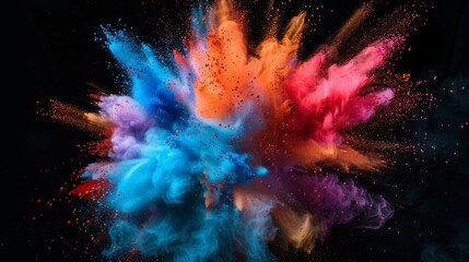 Explosion of colored powder isolated on black background.