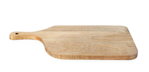 One wooden cutting board on white background