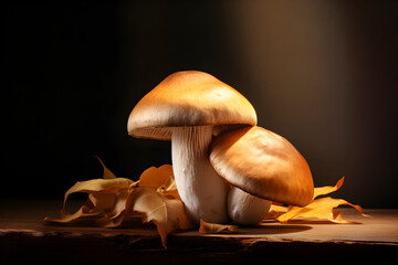 Two Mushrooms on Table. AI generated - 751201760
