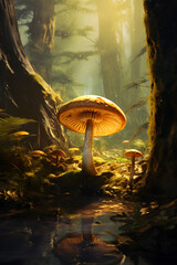 A Mushroom Growing in a Forest. AI generated - 751201779