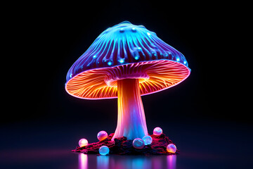 Vibrant Mushroom Against Black Background. AI generated - 751201948