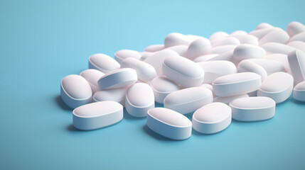 Obraz na płótnie Canvas Pile of white oblong tablets pills on gradient background