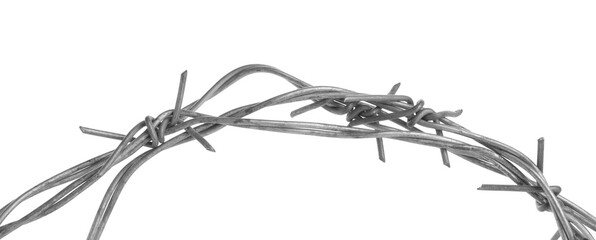 Shiny metal barbed wire isolated on white
