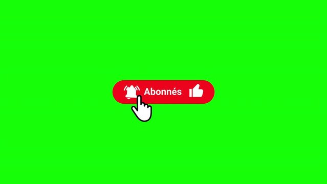 Subscribe like and bell click animation 4K video with transparency Green Screen and Luma Matte (black and white mask) French