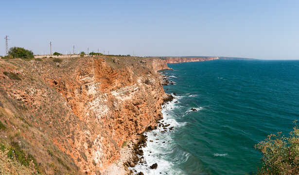 Rocky shore heated by the Black Sea at Kaliakra Cape, Bulgaria