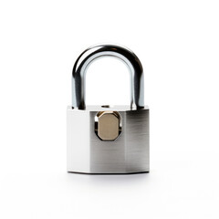 Naklejka premium Simple security silver metal padlock isolated on white background