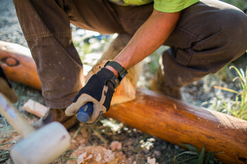 Close-up of precise carpentry on timber