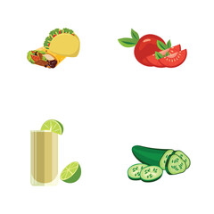 Mexican Food Illustration Vector Template, Salsa Drink With Vegetable Lime Spicy Element Menu. Mexican Delicious Food Template. Tomato Pepper Chili Tasty 