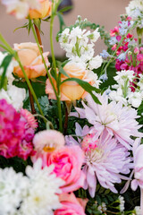 variety of flowers bloom bouquet rose greenery