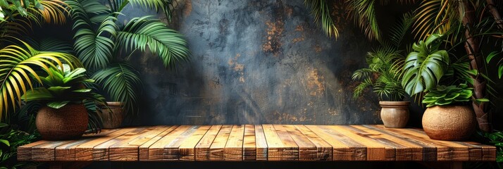 Empty Wooden Table Palm Leaves Party, HD, Background Wallpaper, Desktop Wallpaper