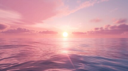 A tranquil HD depiction of a minimalist seascape at sunrise, featuring a gradient sky and calm...
