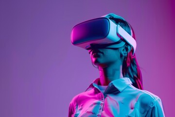 Fototapeta premium VR Deep learning Mixed Virtual Reality Goggles for group interaction. Augmented reality Glasses Hospitality Training. 3D Future Technology Multilateral Headset Gadget and Mobile Wearable Equipment