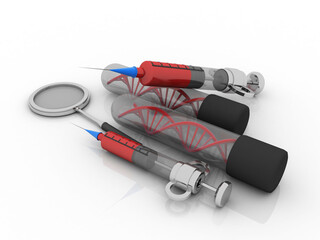 3D illustration Syringe with dna
