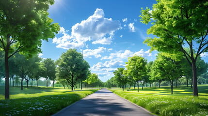 Roadside view of beautiful park on blue sky