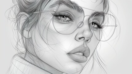 Fototapeta premium Girl's Face Drawn In Pencil. Illustration On The Theme Of Drawing And Illustrations, Sketches And Sketches. Generative AI 