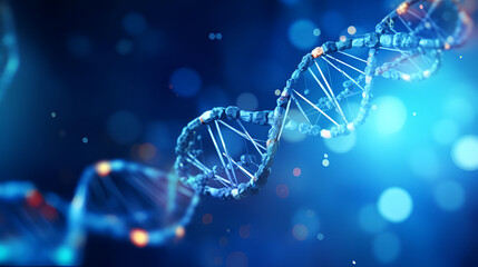 Human DNA structure, genetic inheritance 3D illustration of helical DNA molecule bokeh background
