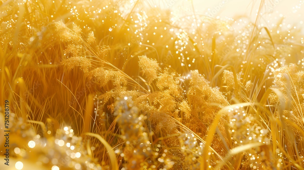 Sticker Golden wheat field under sunlight, glowing harvest scene. warm tones embrace the agricultural landscape. rustic and serene nature background. AI