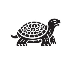 Silhouette and icon  of  wise tortoise  isolated on white background