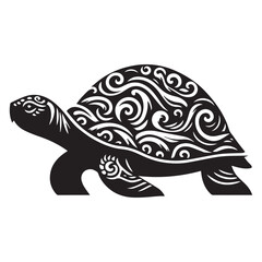 Silhouette and icon  of  wise tortoise  isolated on white background