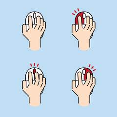 パソコン用の白いマウスのボタン操作方法　指、手、クリック、回転など