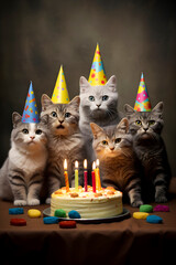 Cats Birthday Party with Cake. AI generated - 751209316