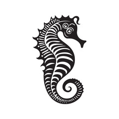 Seahorse black and white vector illustration