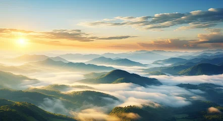 Foto op Canvas Above the Carpathian Mountains: Aerial View of Ukraine's Majestic Landscape during Sunset © Serhii