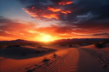 Fototapeta na wymiar sunset, desert, beautiful, sky, clouds, picture, nature, landscape, horizon, orange, colorful, serene, evening