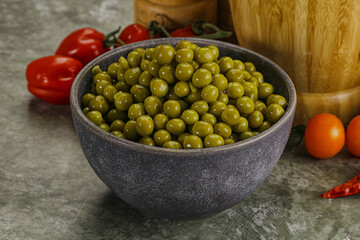 Sweet canned young green peas