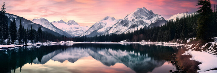 Calm and Majestic: A Serene View of British Columbia's Spectacular Mountain Landscape at Sunset - obrazy, fototapety, plakaty