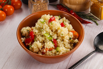 Vegan cuisine couscous with vegetables