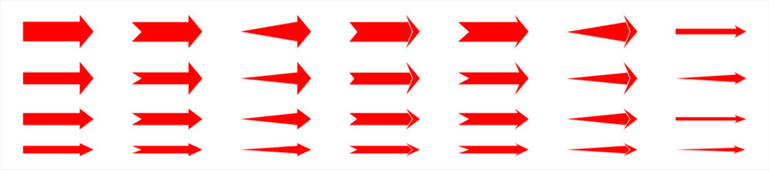 arrows red icon set isolated on white background. flat stright arrow