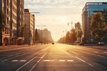 Möbelaufkleber Empty Morning Street in Downtown Vilnius. Urban Landscape of City Road in Europe, Lithuania with Daylight Background for Travel Concept © Serhii